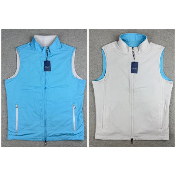 Peter Millar Vest Mens Medium M Baby Blue Grey Thermal Block Reversible Gilet